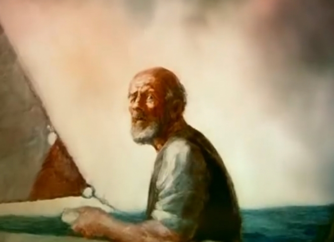 El animador hace una v�vida descripci�n de la vida en el mar, con sus largos periodos de inactividad que se contraponen a los estallidos de furia por el esfuezo f�sico extremo al que se somete el viejo para cazar al marl�n. Ambos estados permiten una narraci�n pausada que deviene en una atm�sfera cargada de melancol�a y suspenso.  - ENFILME.COM